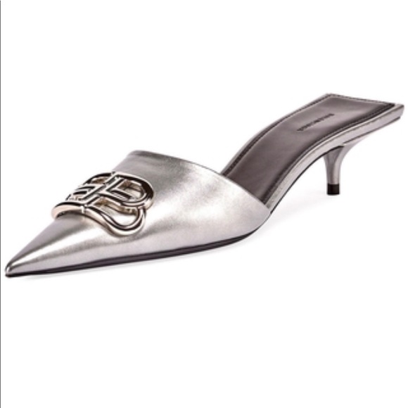 Balenciaga BB metallic leather mules silver - Picture 4 of 7